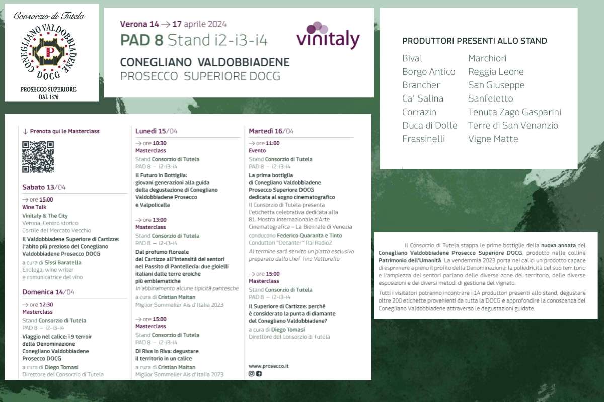 Anteprima della nuova annata del Conegliano Valdobbiadene Prosecco Superiore DOCG a Vinitaly